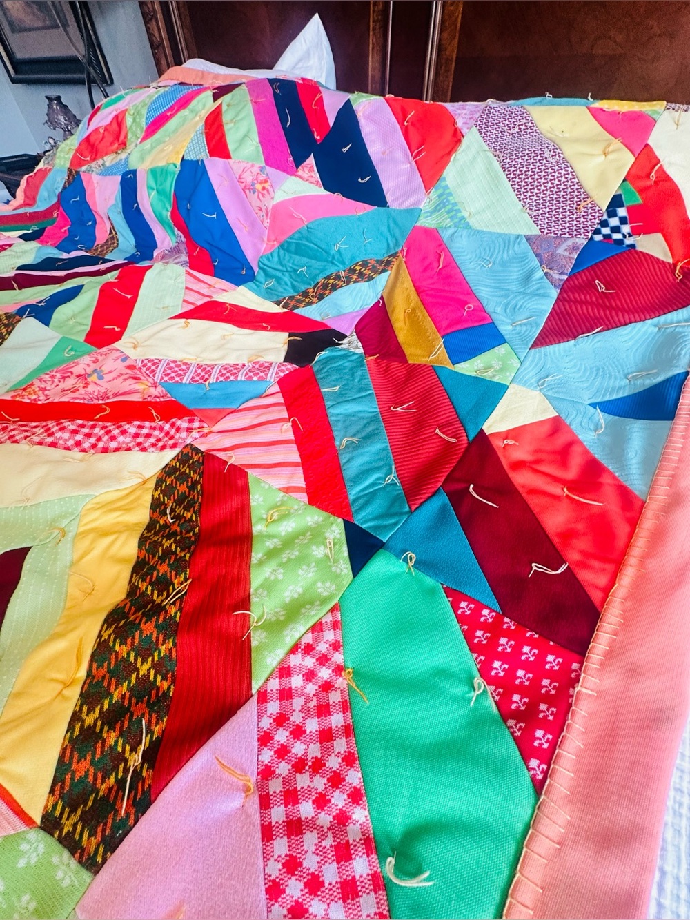 VTG Multi-Color Handmade Patchwork String Herringbone Quilt - Picture 6 of 16